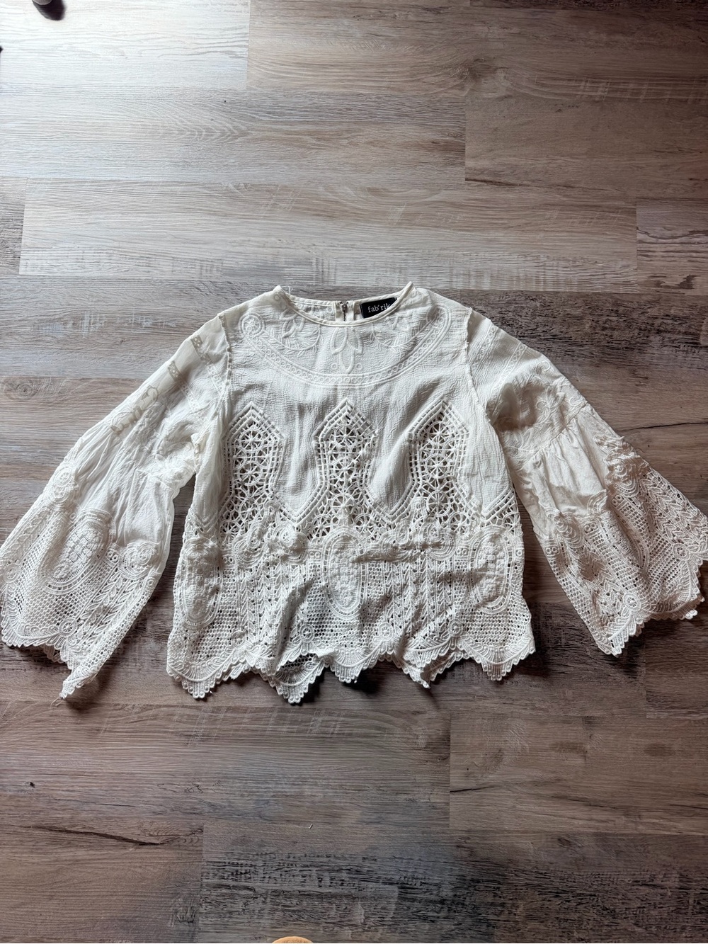 fab'rik Ivory Crochet Lace Bell-Sleeve Blouse